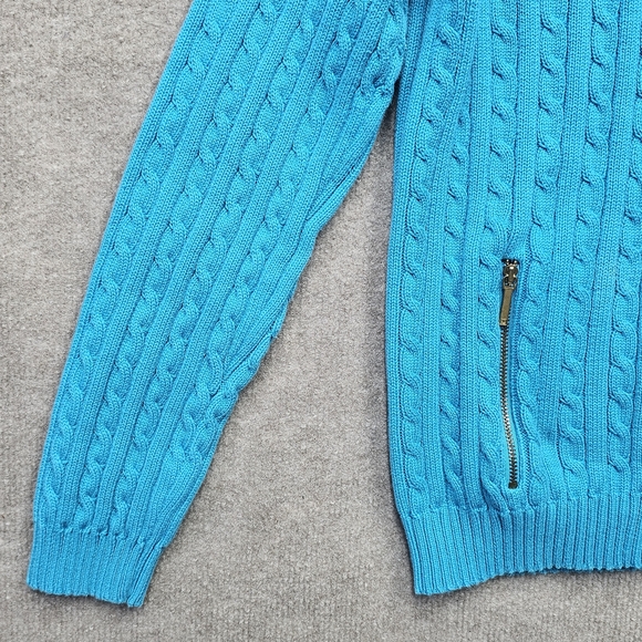 Lauren Ralph Lauren Cable Knit Full Zip Sweater L Blue RL Crest - Picture 6 of 16